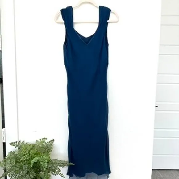 Possibility by Fiori di Zucca 100% Silk Slip Dress, Navy, Size M