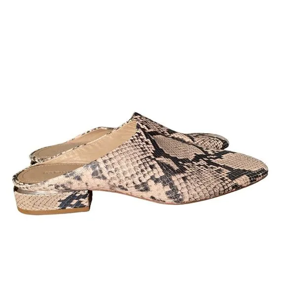 Pour La Victoire Sebina Snakeskin Print Leather Mules Tan Black size 9.5