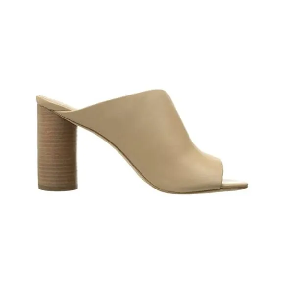 POUR LA VICTOIRE Womens Beige Helena Open Slip On Leather Heeled Mules Shoes 11