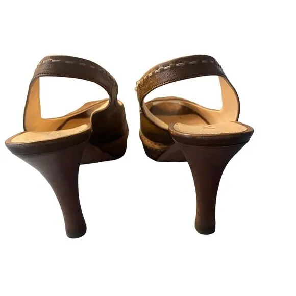 Prada Brown Leather Peep Toe Slingback Heels 40