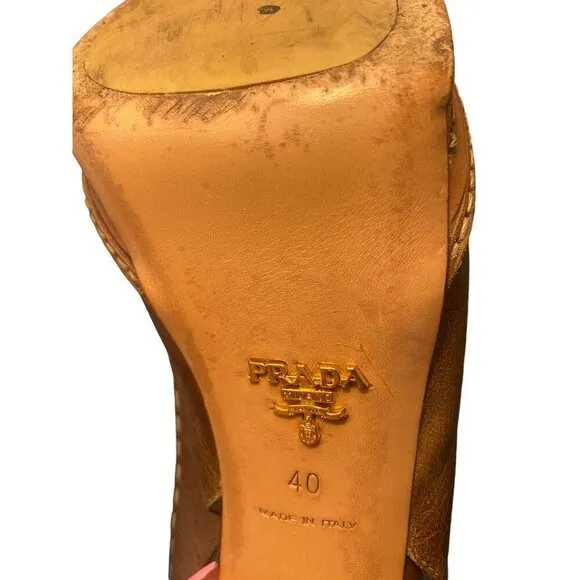 Prada Brown Leather Peep Toe Slingback Heels 40