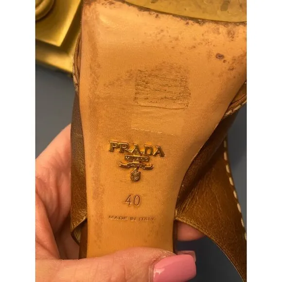 Prada Brown Leather Peep Toe Slingback Heels 40