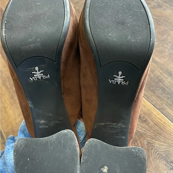 Prada Brown Suede Mules with Block Heel