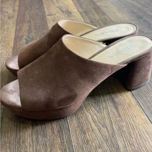 Prada Brown Suede Mules with Block Heel