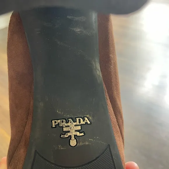 Prada Brown Suede Mules with Block Heel