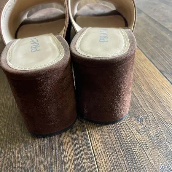 Prada Brown Suede Mules with Block Heel