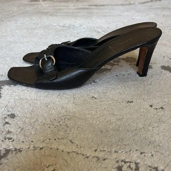 PRADA Buckle Front Heeled Slide On Mules Sandals