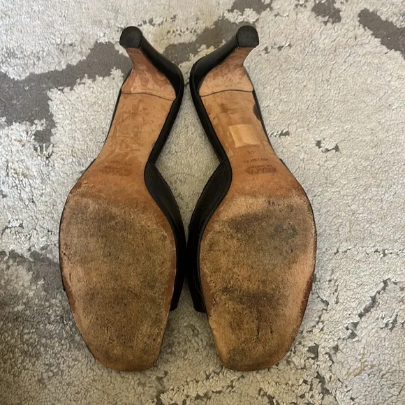 PRADA Buckle Front Heeled Slide On Mules Sandals