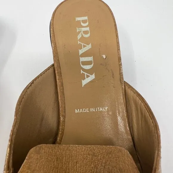 PRADA Camel Kitten Heel Spotted Mules Size 36.5