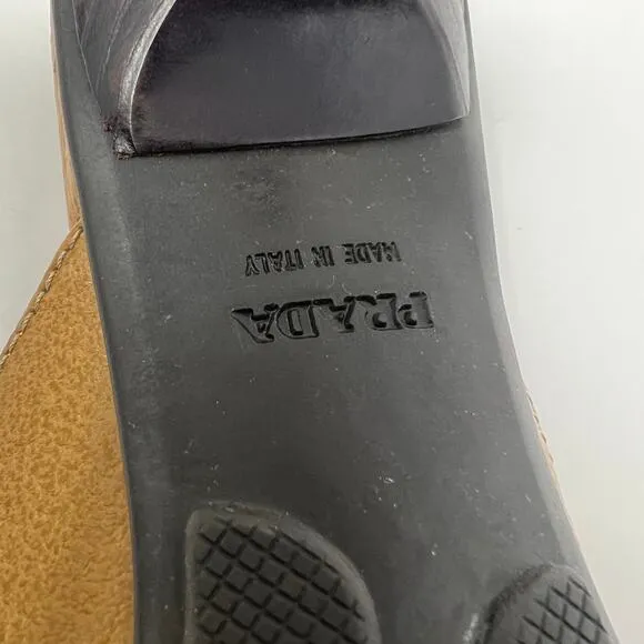 PRADA Camel Kitten Heel Spotted Mules Size 36.5
