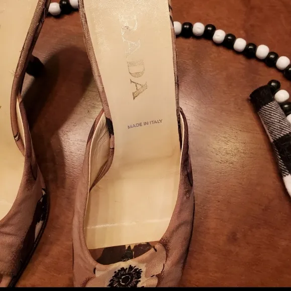 Prada Floral Fabric Mules w/ Kitten Heels