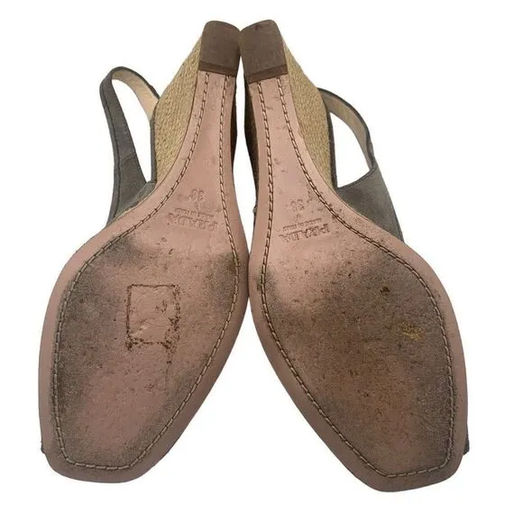 Prada Gray Suede Slingback Espadrille Wedge Heels Size 38