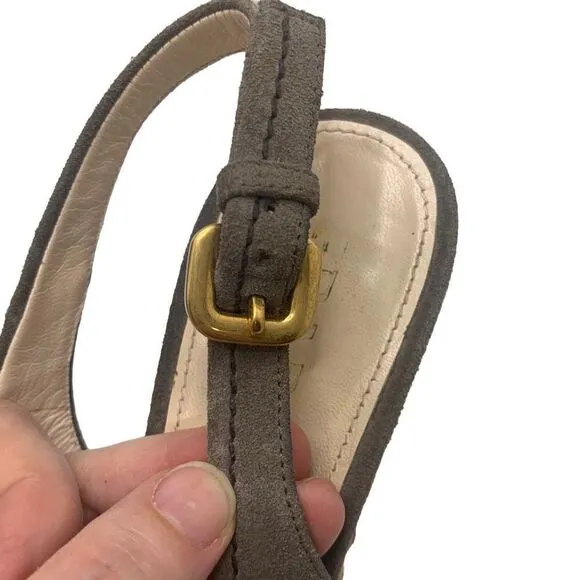 Prada Gray Suede Slingback Espadrille Wedge Heels Size 38