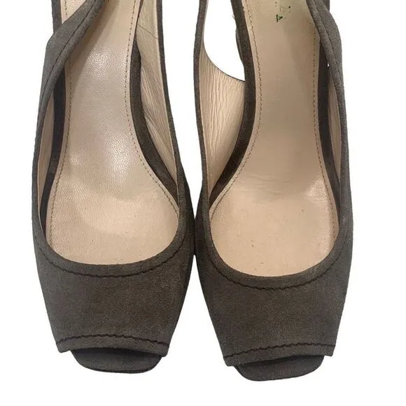Prada Gray Suede Slingback Espadrille Wedge Heels Size 38