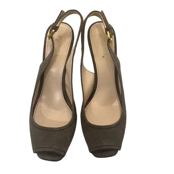 Prada Gray Suede Slingback Espadrille Wedge Heels Size 38