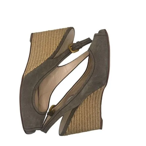 Prada Gray Suede Slingback Espadrille Wedge Heels Size 38