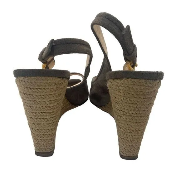 Prada Gray Suede Slingback Espadrille Wedge Heels Size 38