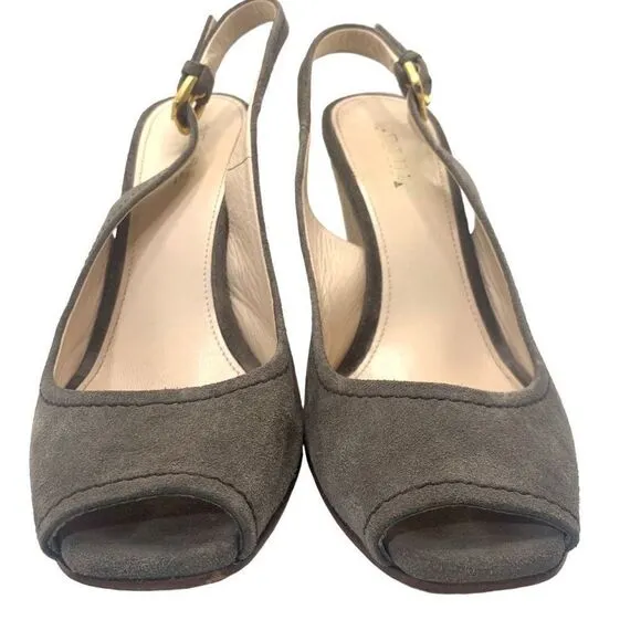 Prada Gray Suede Slingback Espadrille Wedge Heels Size 38