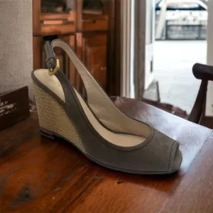Prada Gray Suede Slingback Espadrille Wedge Heels Size 38