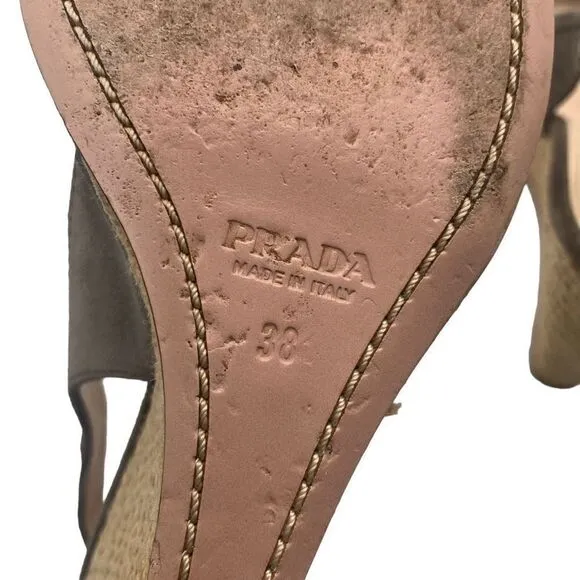 Prada Gray Suede Slingback Espadrille Wedge Heels Size 38