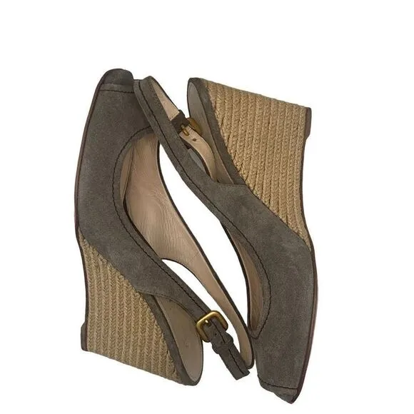 Prada Gray Suede Slingback Espadrille Wedge Heels Size 38