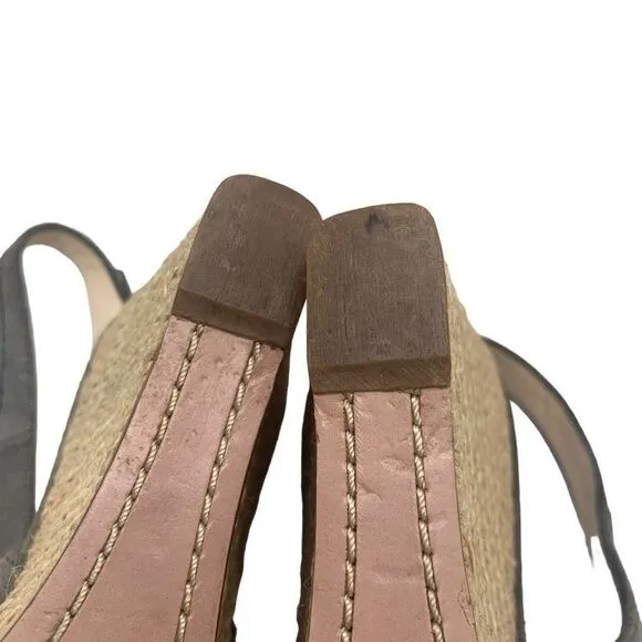 Prada Gray Suede Slingback Espadrille Wedge Heels Size 38