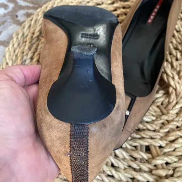 PRADA Kitten Heels Iconic Mod Buckle Square Toe size 38