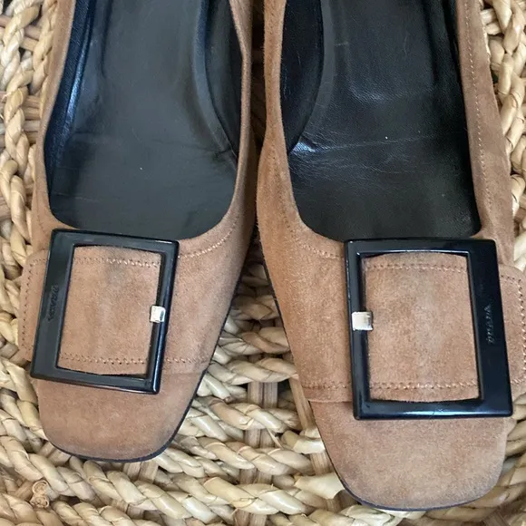 PRADA Kitten Heels Iconic Mod Buckle Square Toe size 38