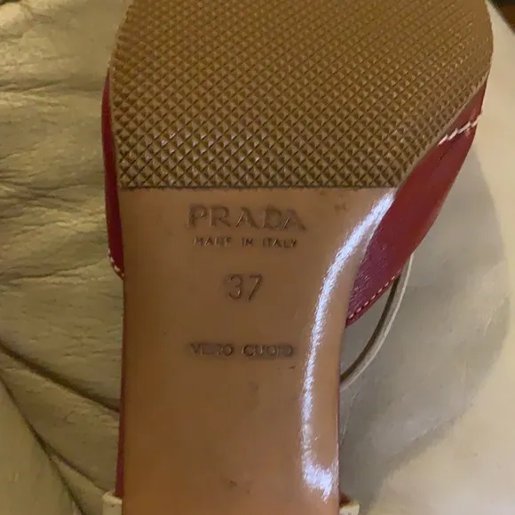 Prada kitten heels size 37 red beige cream
