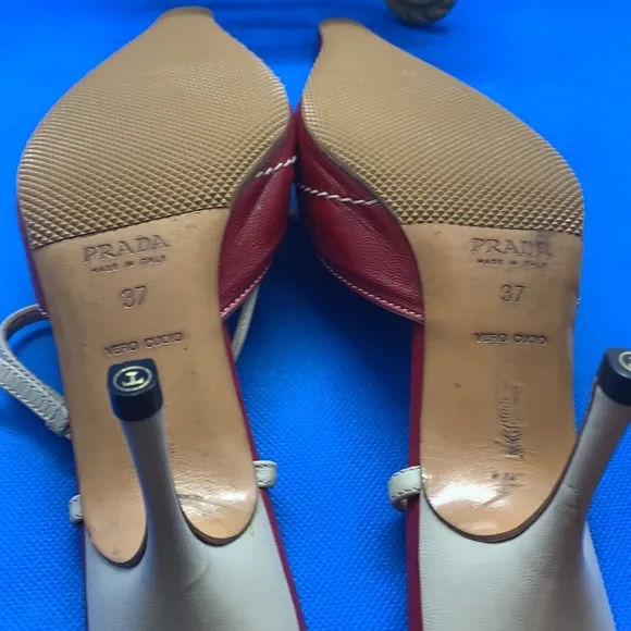 Prada kitten heels size 37 red beige cream