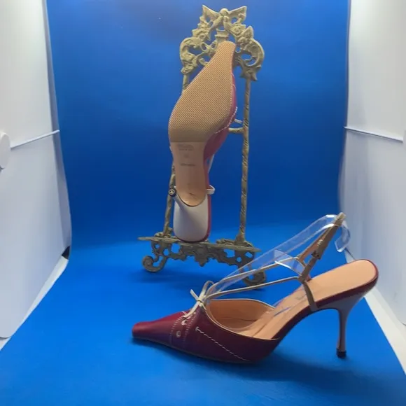 Prada kitten heels size 37 red beige cream
