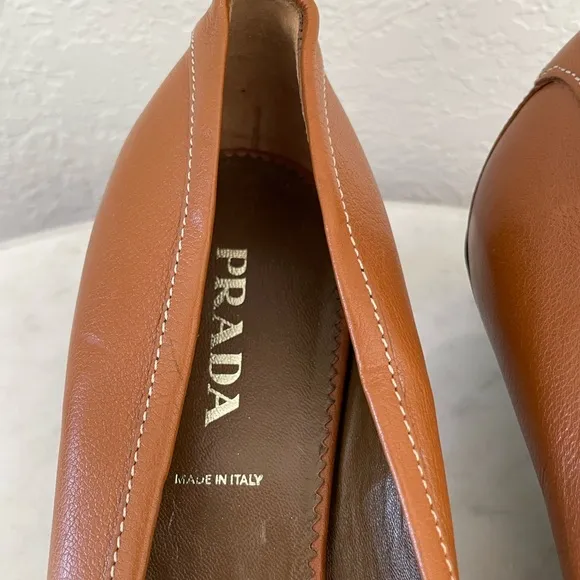 Prada Leather Almond Toe Loafer Kitten Heels Size 41