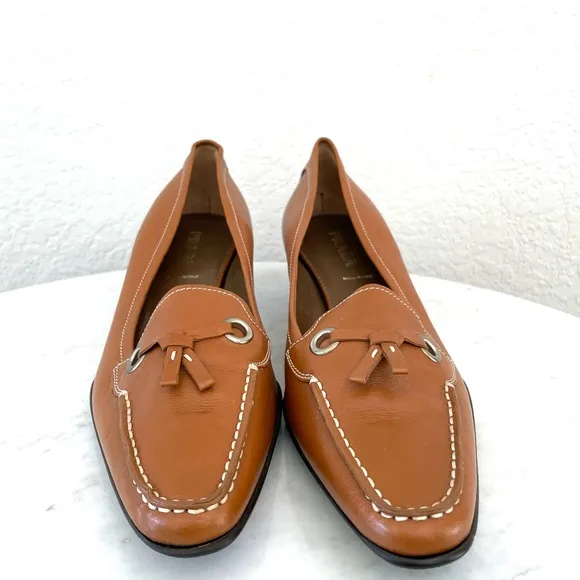 Prada Leather Almond Toe Loafer Kitten Heels Size 41