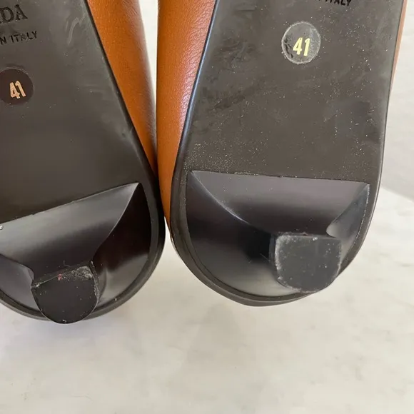 Prada Leather Almond Toe Loafer Kitten Heels Size 41