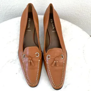 Prada Leather Almond Toe Loafer Kitten Heels Size 41