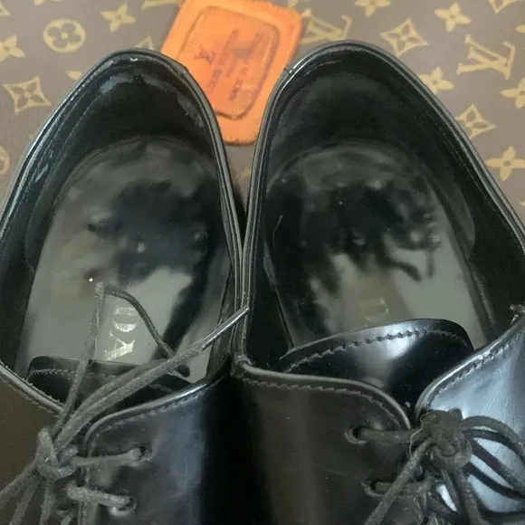 PRADA Modern Oxfords US 10.5 Black Leather Square Toe Lace Shoes