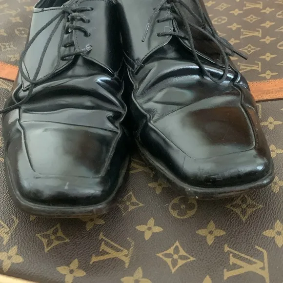 PRADA Modern Oxfords US 10.5 Black Leather Square Toe Lace Shoes