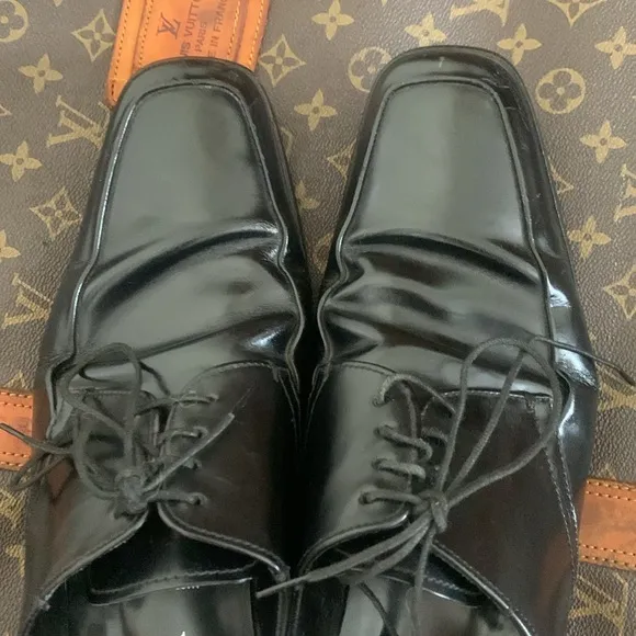 PRADA Modern Oxfords US 10.5 Black Leather Square Toe Lace Shoes
