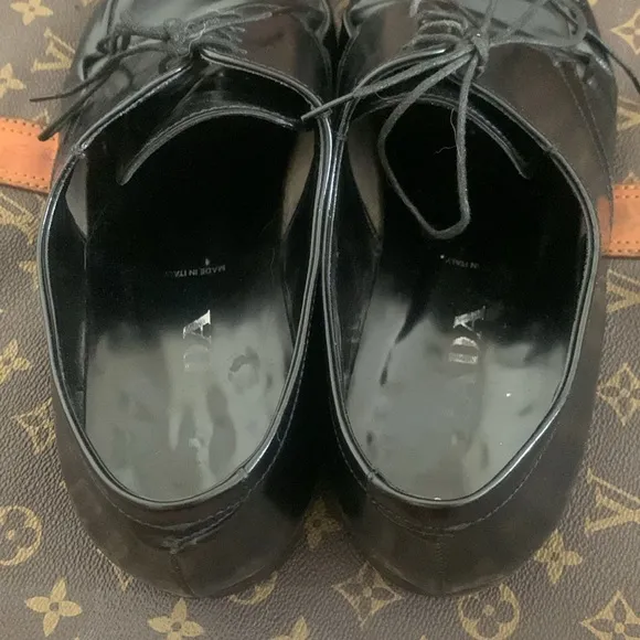 PRADA Modern Oxfords US 10.5 Black Leather Square Toe Lace Shoes