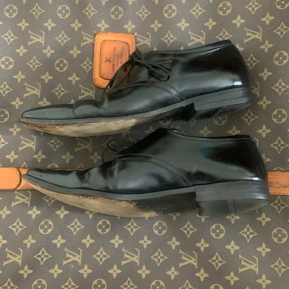 PRADA Modern Oxfords US 10.5 Black Leather Square Toe Lace Shoes