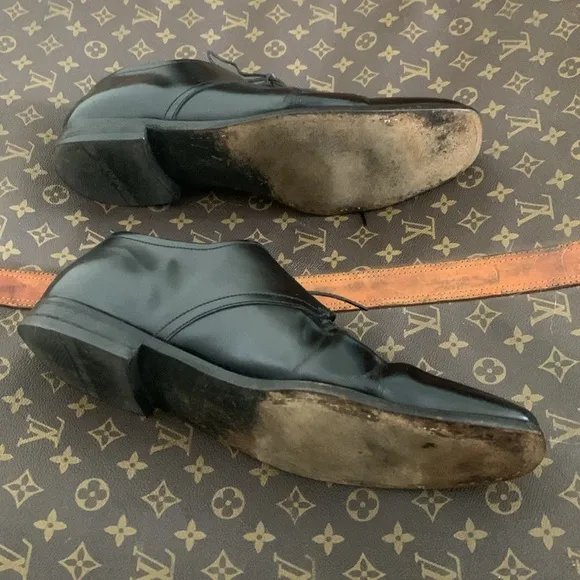 PRADA Modern Oxfords US 10.5 Black Leather Square Toe Lace Shoes