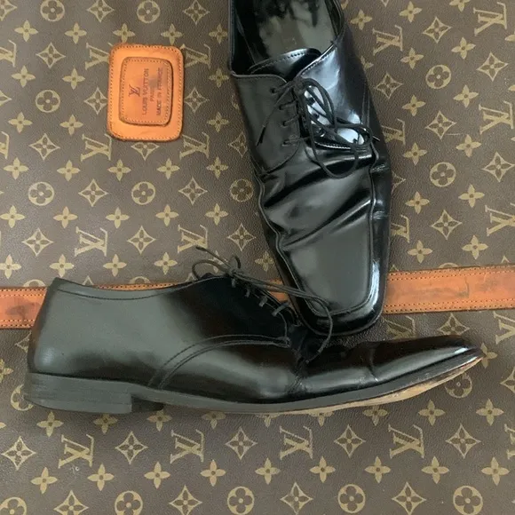 PRADA Modern Oxfords US 10.5 Black Leather Square Toe Lace Shoes