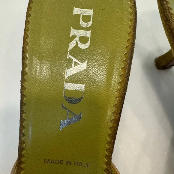 Prada multi color kitten heels with silver buckle