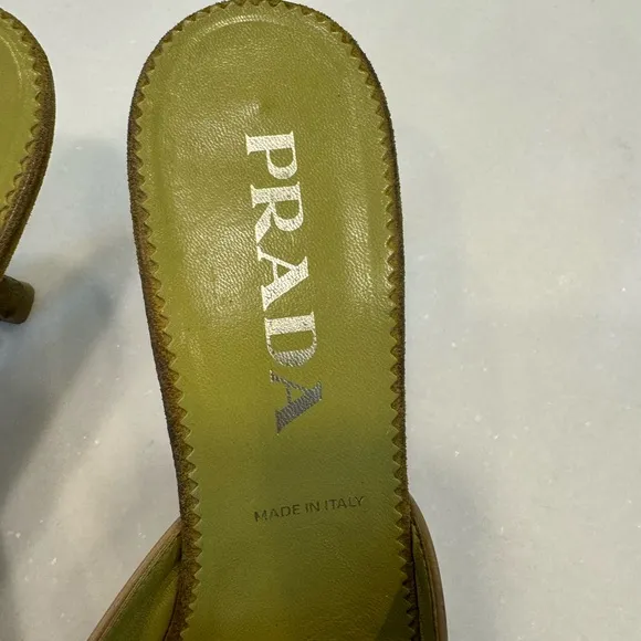 Prada multi color kitten heels with silver buckle