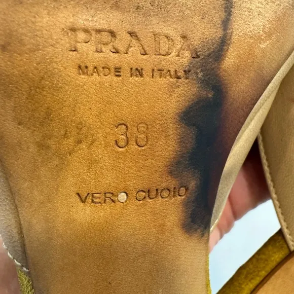Prada multi color kitten heels with silver buckle