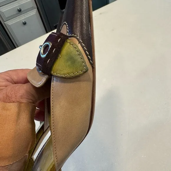 Prada multi color kitten heels with silver buckle