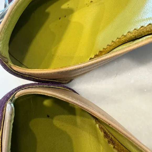 Prada multi color kitten heels with silver buckle