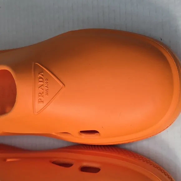Prada Orange Tangerine Rubber Flat Mules