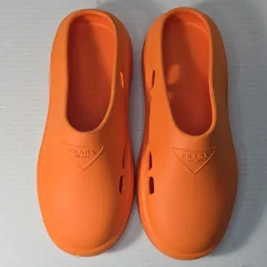 Prada Orange Tangerine Rubber Flat Mules