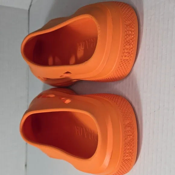 Prada Orange Tangerine Rubber Flat Mules